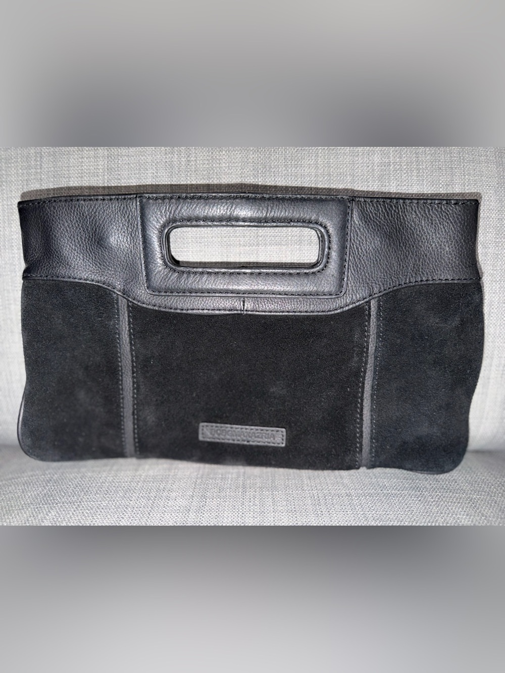 BCBGMaxAzria Black Suede & Leather Handle Clutch